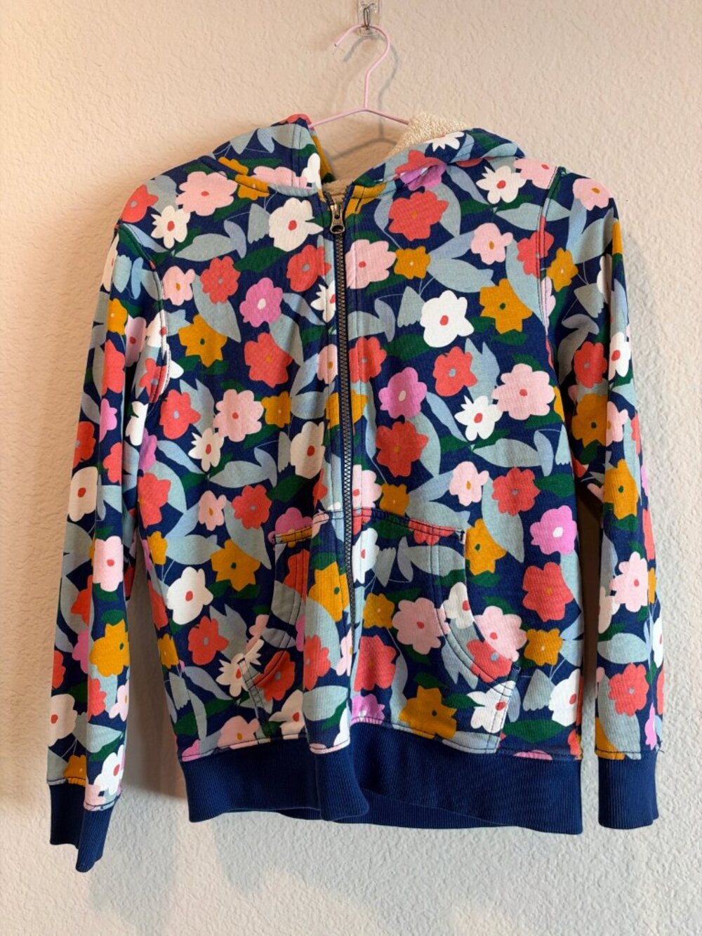 Hanna Andersson Floral Sherpa Zip Hoodie 140